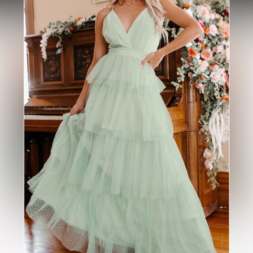 NanaMacs - Mesh Tiered Maxi Dress (Sage Green)